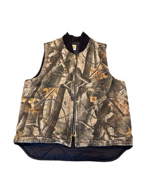VINTAGE Carhartt Mens Large Vest Camo Print Quilt Lined Camouflage Real Tree VTG